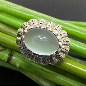 Vintage 925 Signed Sterling Silver Chalcedony Natural Stone Ring Size 6.5